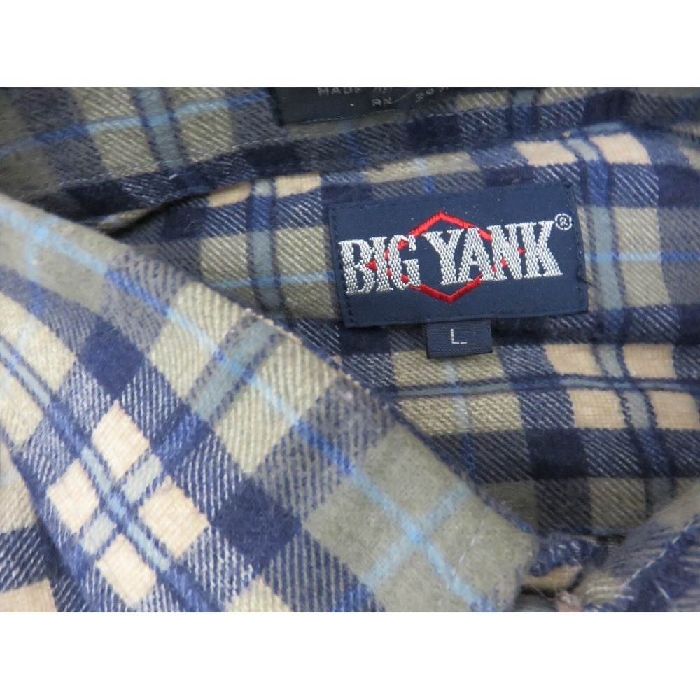 Big Yank Men's Grey Plaid Flannel Button Up Casual Long Sleeve Shirt Size L - Picture 3 of 9